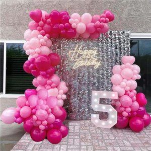Pink Balloon Garland Arch Kit, 132PCS Hot Light Rose Magenta Balloons